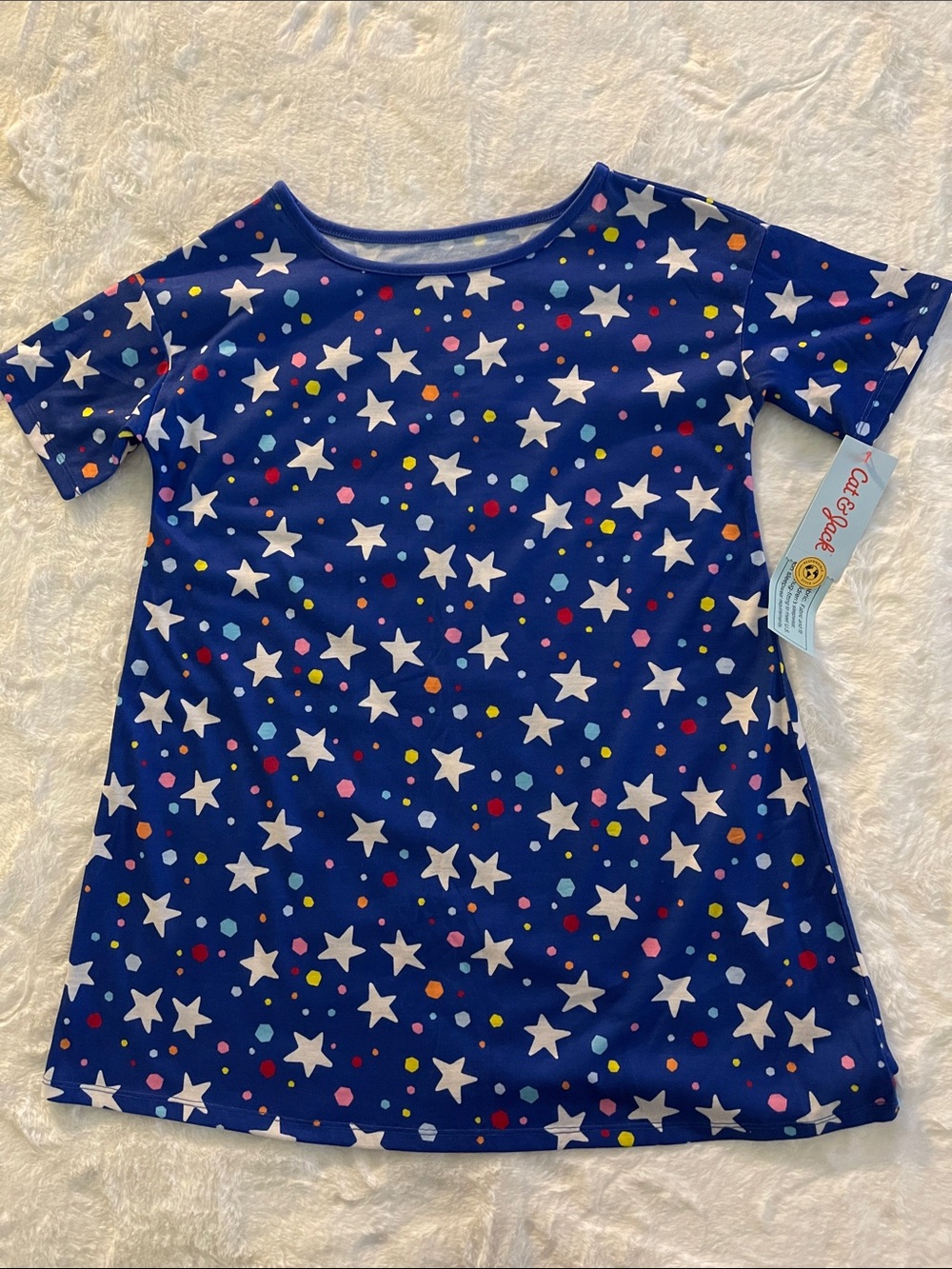 Cat & Jack Navy Star and Confetti Short Sleeve Nightgown  SZ M  8